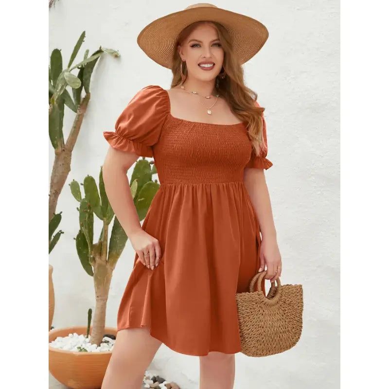 Vestido-Plus-Size-Curto-Shirred-Orange-1