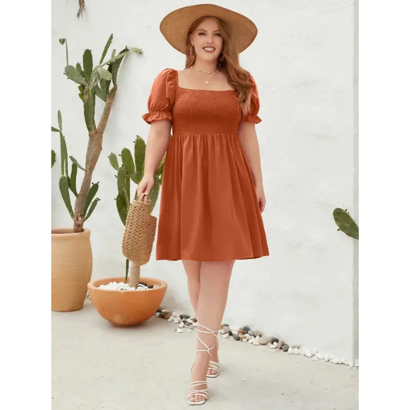 Vestido-Plus-Size-Curto-Shirred-Orange-3