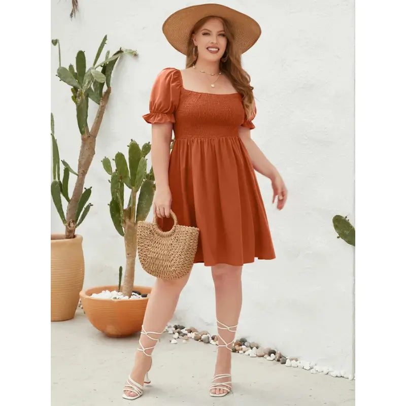 Vestido-Plus-Size-Curto-Shirred-Orange-5